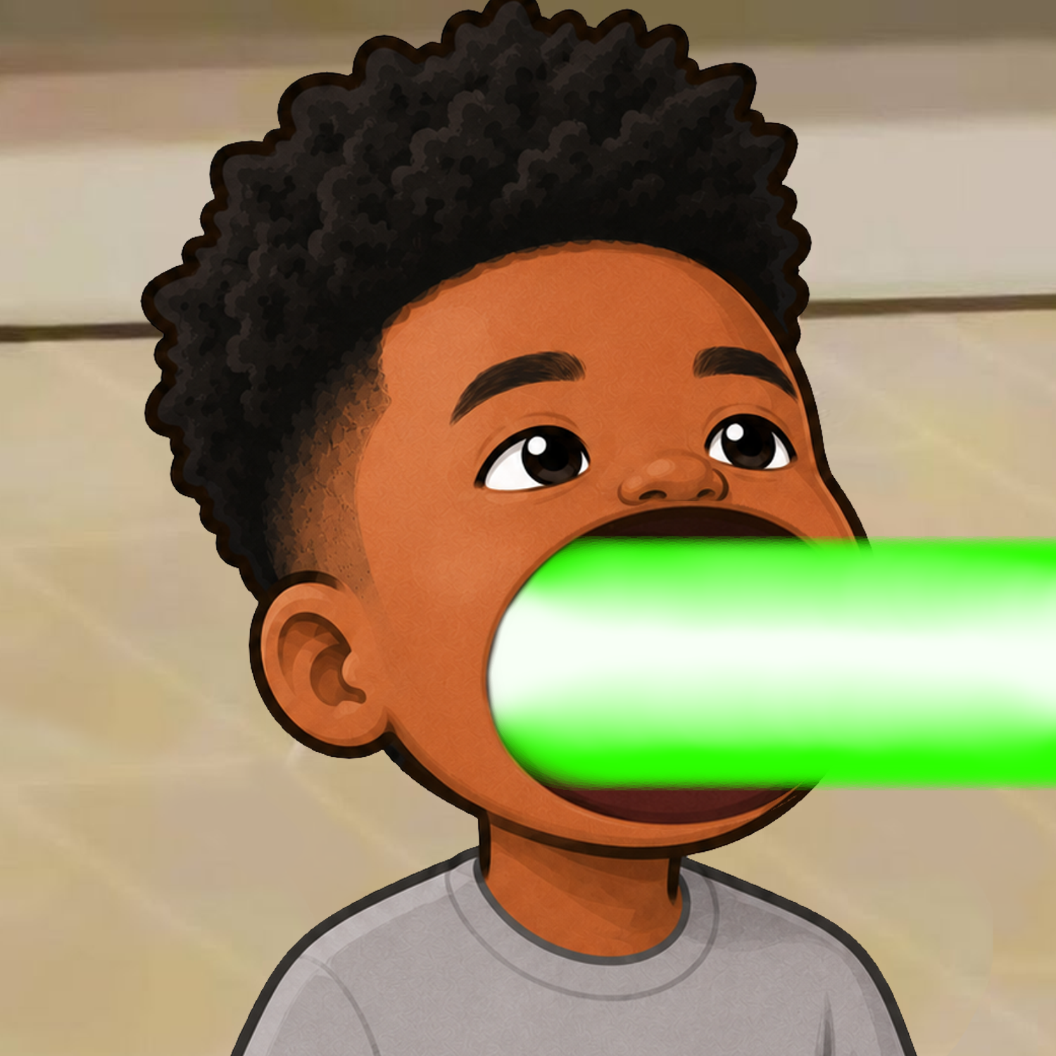 POPSEM firing a green beam from his mouth
