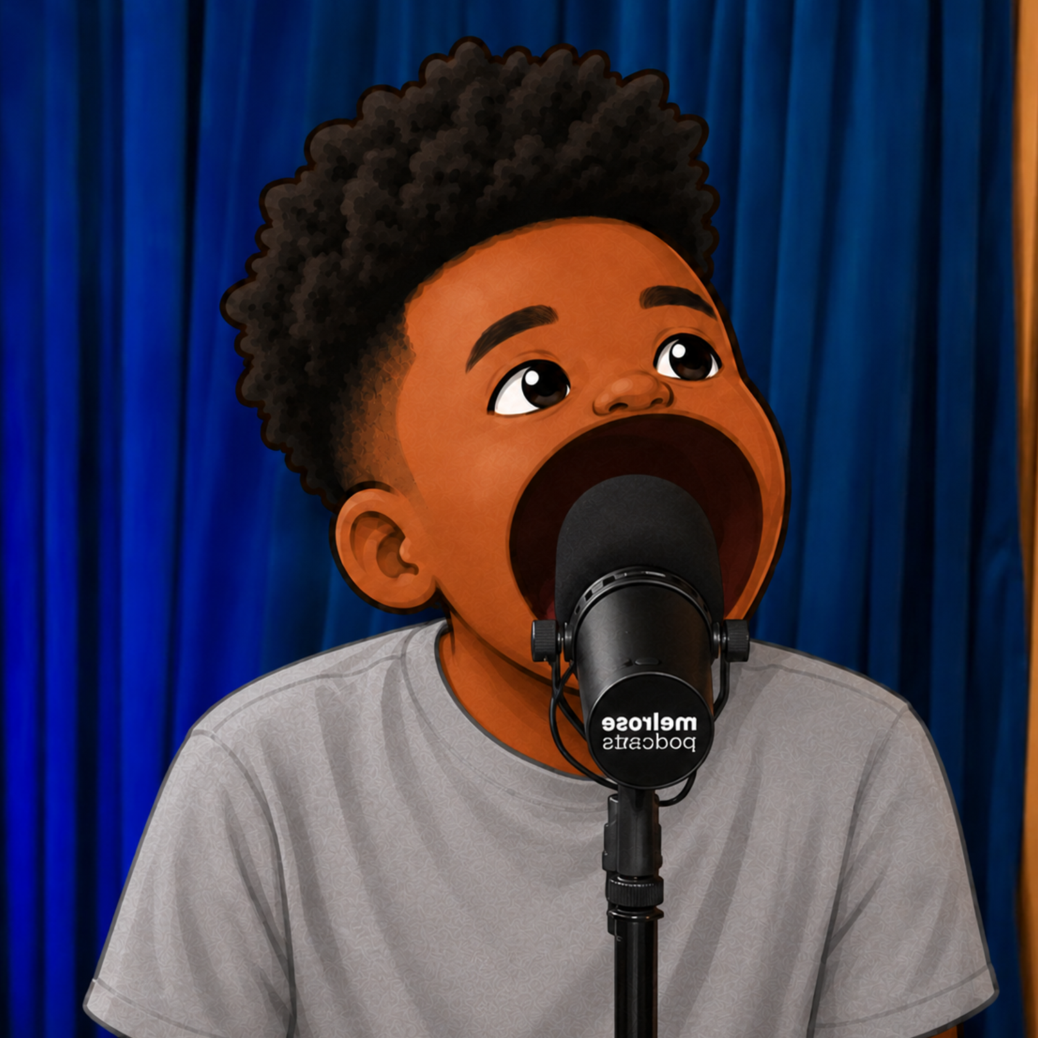 POPSEM screaming into a podcast mic
